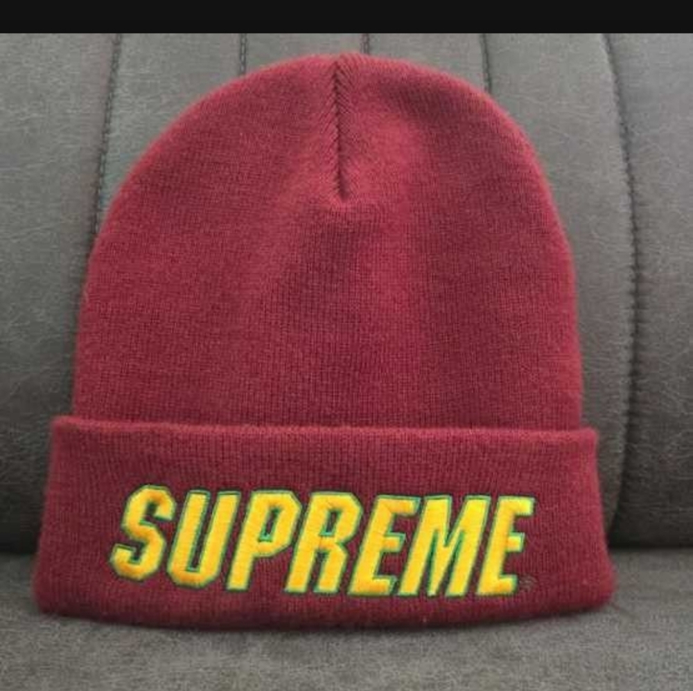 Supreme Burgundy Knit Hat with Logo